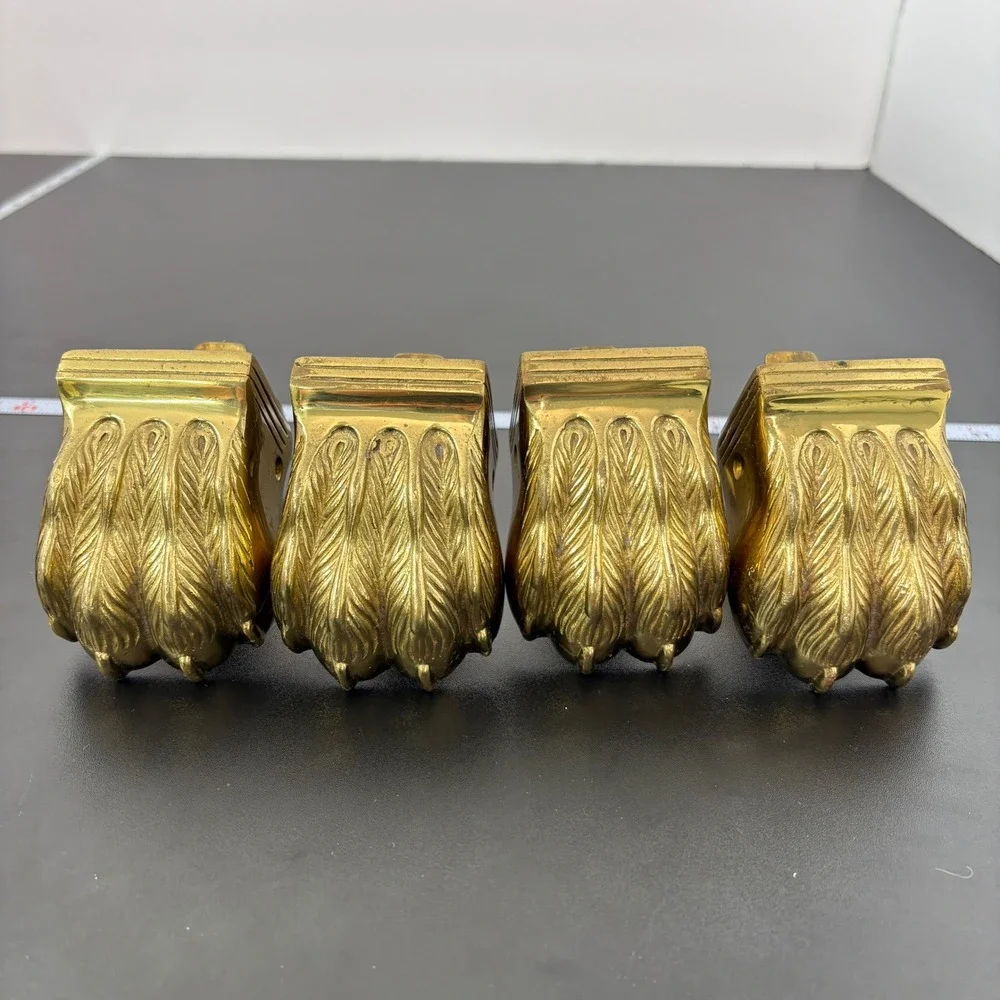 Vintage Furniture Casters OS Gold Brass Lion Paw Feet F285 Set of 4 Home Decor - Picture 1 of 16